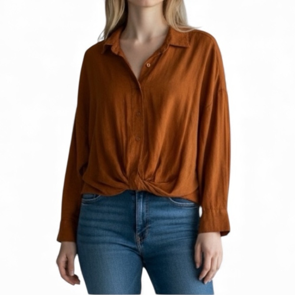 Young Fabulous And Broke Linen Blend Button Down Long Sleeve Top Nwt